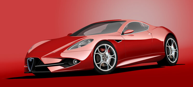 Red Sports Car — Dramatic, Digital Art, Wheels, Headlights