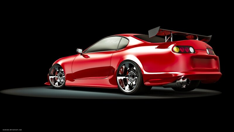 Red Sports Car — Dramatic, Digital Art, Wings
