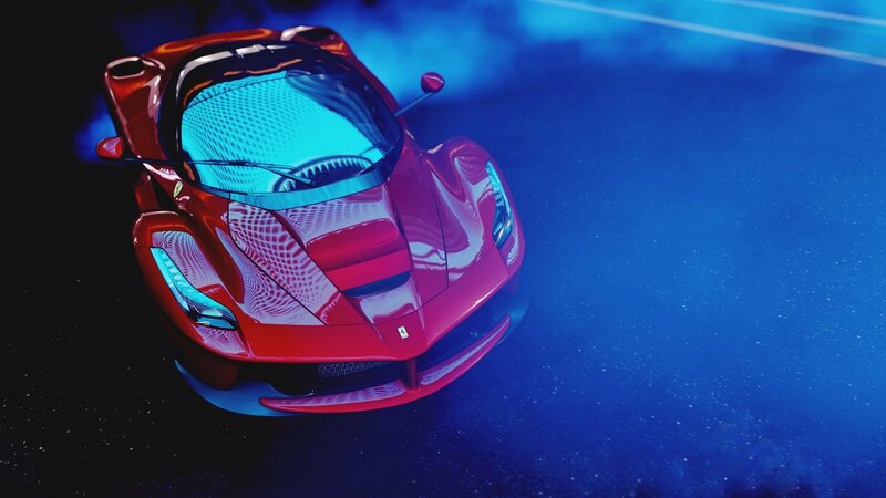 Red Sports Car — Dramatic, Night, 3d Render, Blue Light