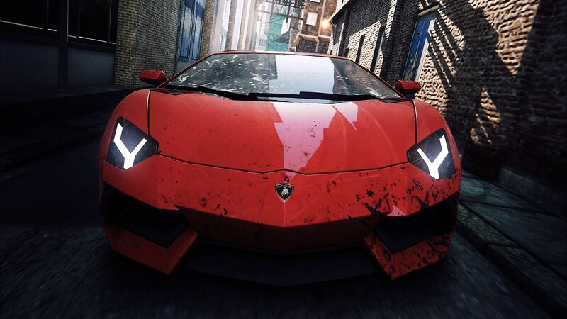 Red Sports Car — Dramatic, Night, 3d Render, Brick Buildings