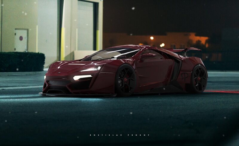 Red Sports Car — Dramatic, Night, 3d Render, Building, Lights
