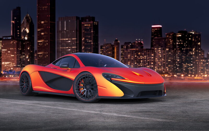 Red Sports Car — Dramatic, Night, 3d Render, City Skyline, Asphalt