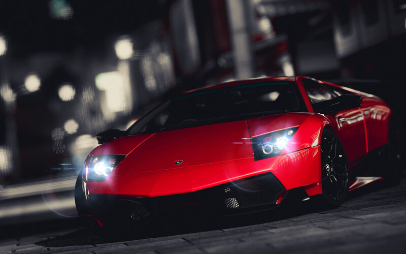 Red Sports Car — Dramatic, Night, 3d Render, City Street