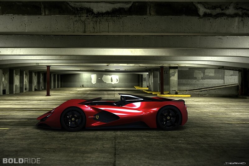 Red Sports Car — Dramatic, Night, 3d Render, Concrete Garage