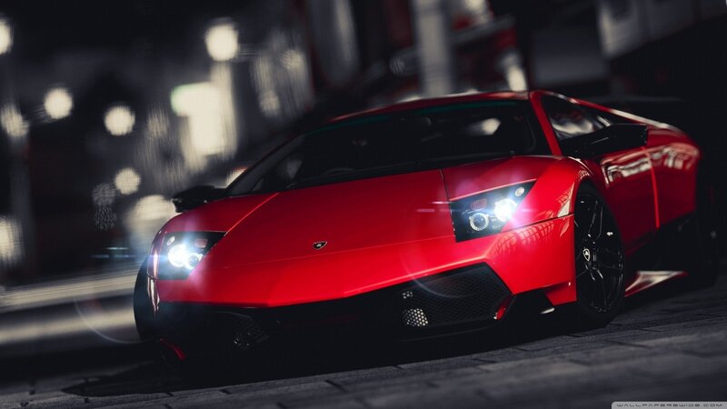 Red Sports Car — Dramatic, Night, 3d Render, Headlights, City Street