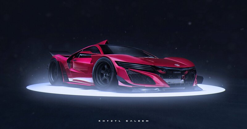 Red Sports Car — Dramatic, Night, 3d Render, Light