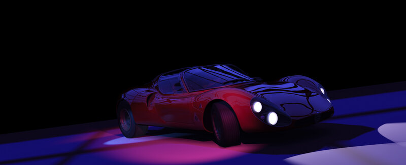 Red Sports Car — Dramatic, Night, 3d Render, Lights, Floor