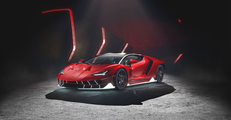 Red Sports Car — Dramatic, Night, 3d Render, Lights