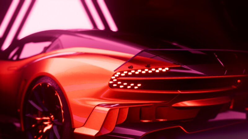 Red Sports Car — Dramatic, Night, 3d Render, Lights, Wheel