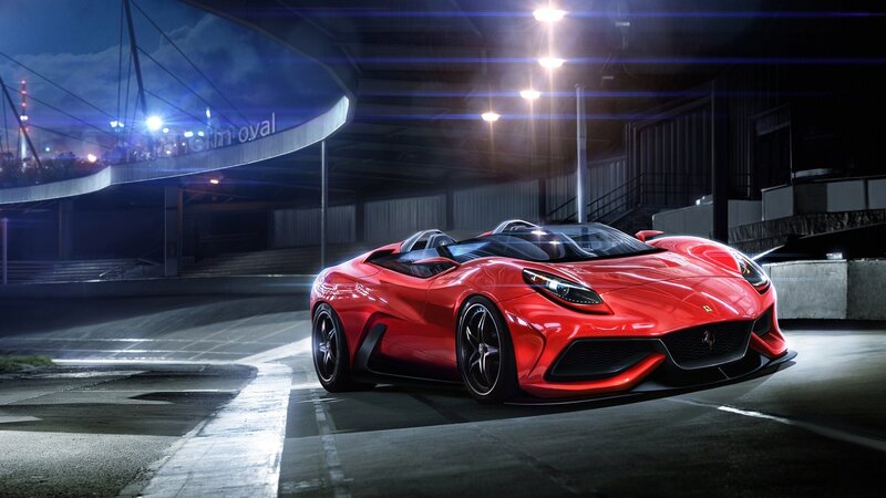 Red Sports Car — Dramatic, Night, 3d Render, Race Track, Lights