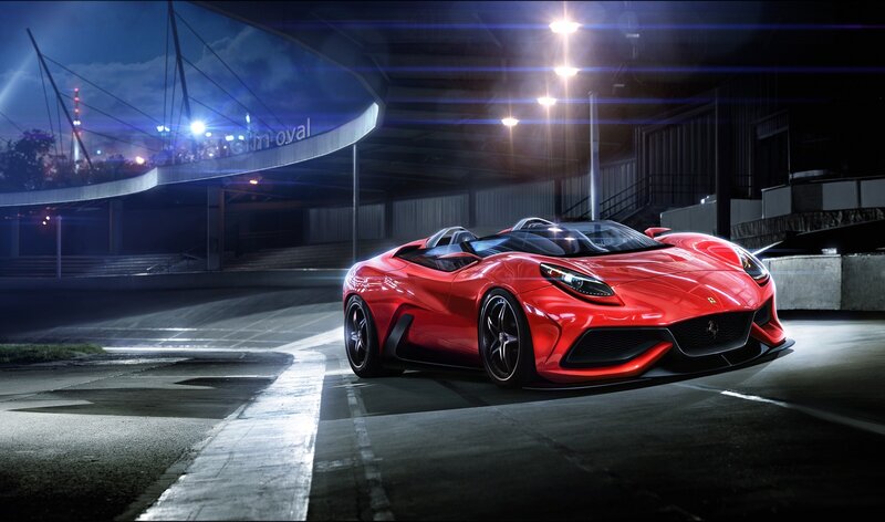 Red Sports Car — Dramatic, Night, 3d Render, Track
