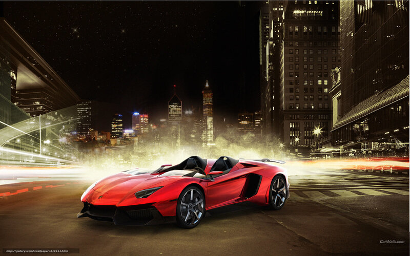 Red Sports Car — Dramatic, Night, Digital Art, City Skyline, Buildings, Lights