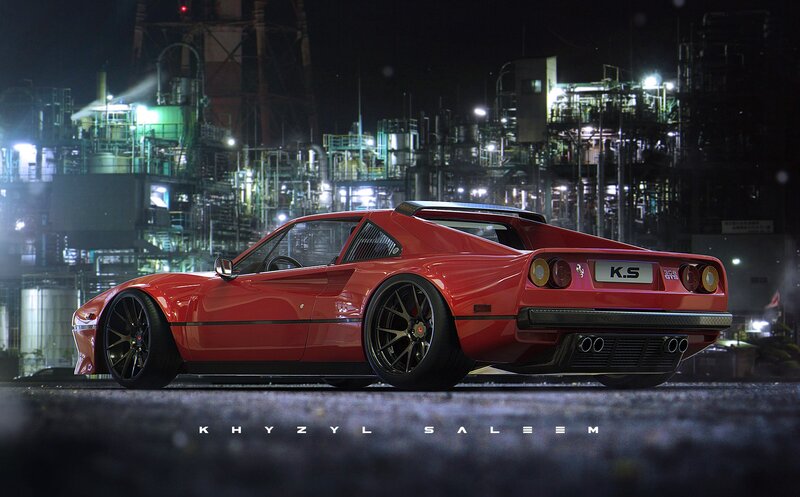 Red Sports Car — Dramatic, Night, Digital Art, Factory
