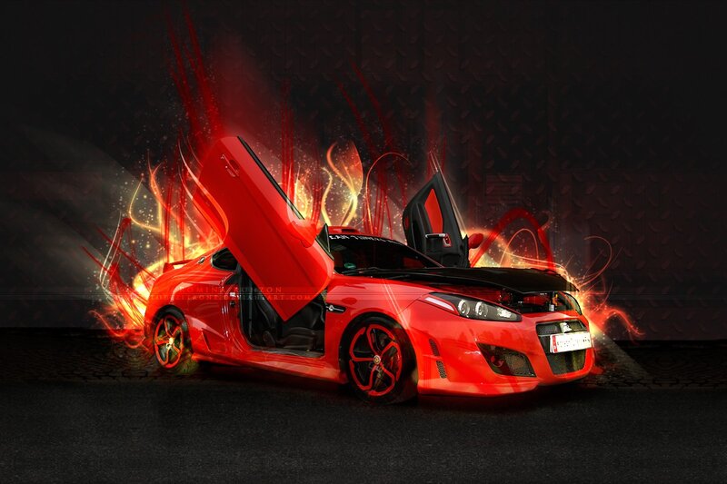 Red Sports Car — Dramatic, Night, Digital Art, Fire