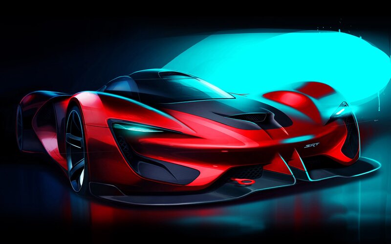 Red Sports Car — Dramatic, Night, Digital Art, Lights