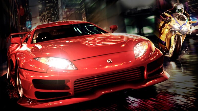 Red Sports Car — Dramatic, Night, Digital Art, Motorcycle