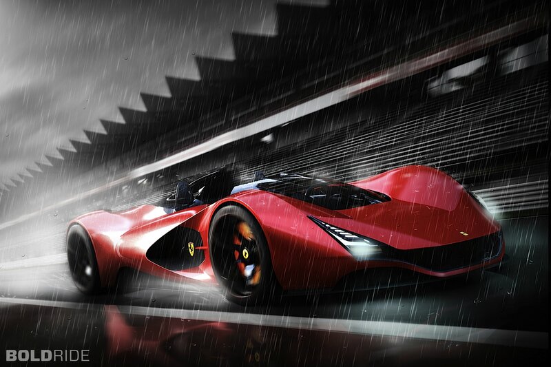 Red Sports Car — Dramatic, Night, Digital Art, Rain