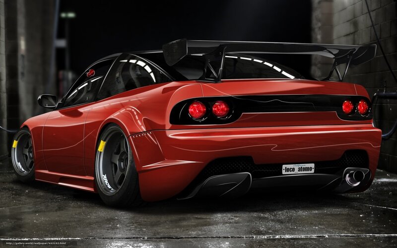 Red Sports Car — Dramatic, Night, Digital Art, Rear Wing