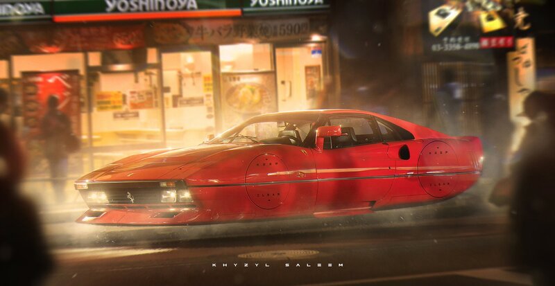 Red Sports Car — Dramatic, Night, Digital Art, Storefront