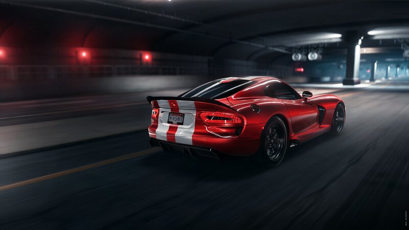 Red Sports Car — Dramatic, Night, Digital Art, Tunnel