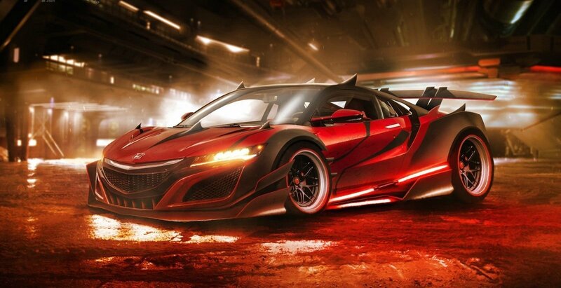 Red Sports Car — Dramatic, Night, Digital Art, Wet Ground