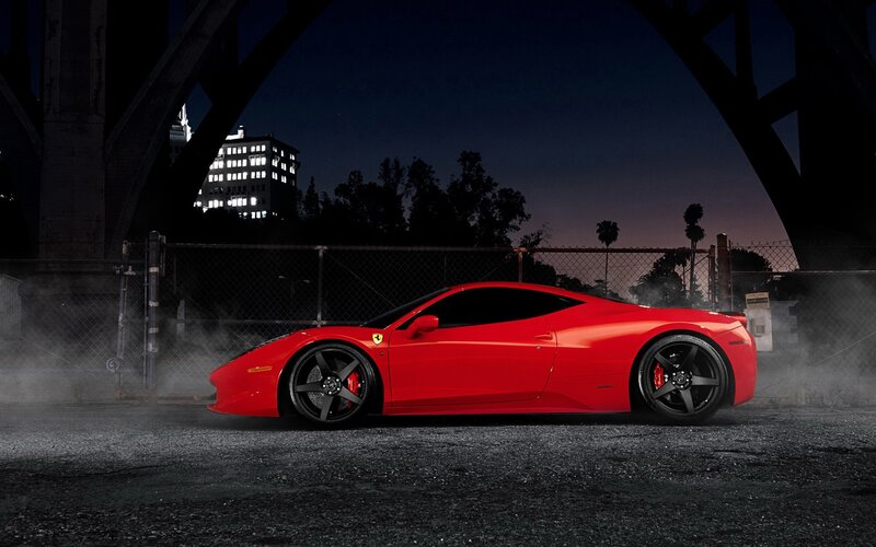 Red Sports Car — Dramatic, Night, Photograph, Bridge, Fence