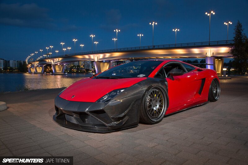 Red Sports Car — Dramatic, Night, Photograph, Bridge, River