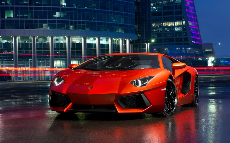 Red Sports Car — Dramatic, Night, Photograph, Building, City