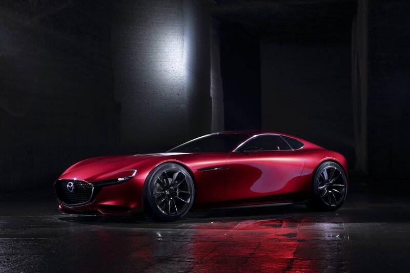 Red Sports Car — Dramatic, Night, Photograph, Concrete Wall, Wet Floor