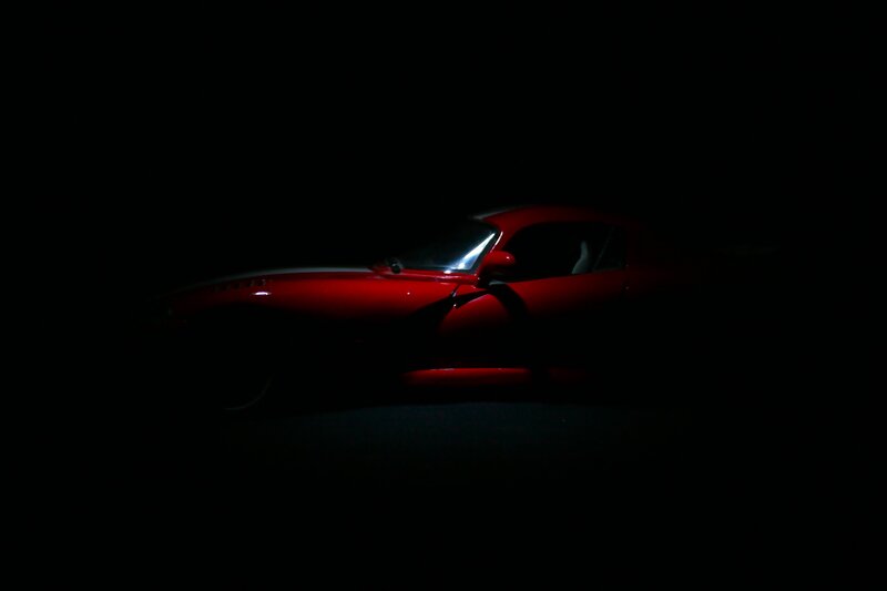 Red Sports Car — Dramatic, Night, Photograph, Darkness