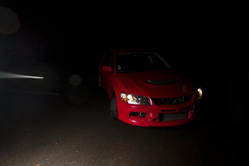 Red Sports Car — Dramatic, Night, Photograph, Headlights, Darkness