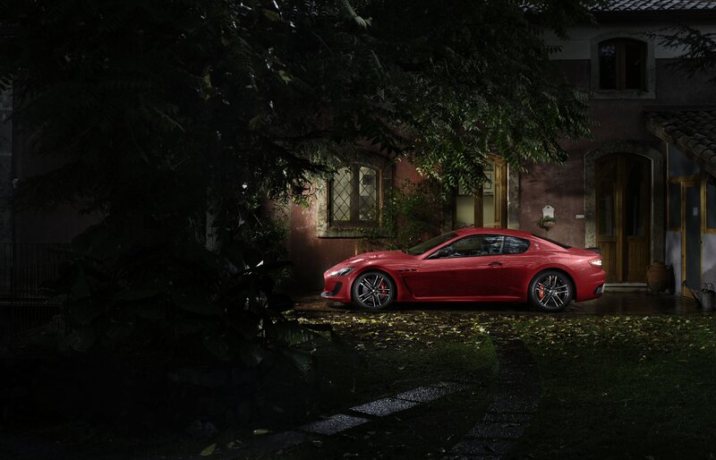 Red Sports Car — Dramatic, Night, Photograph, House