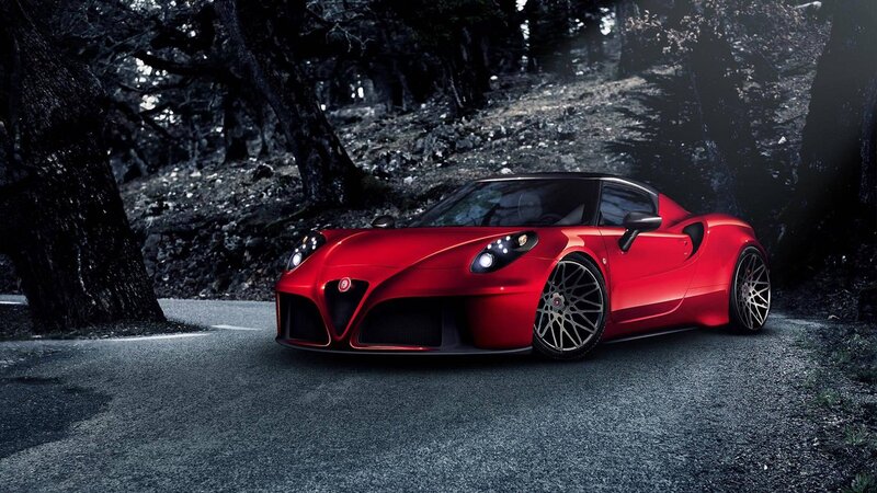 Red Sports Car — Dramatic, Night, Photograph, Road, Trees