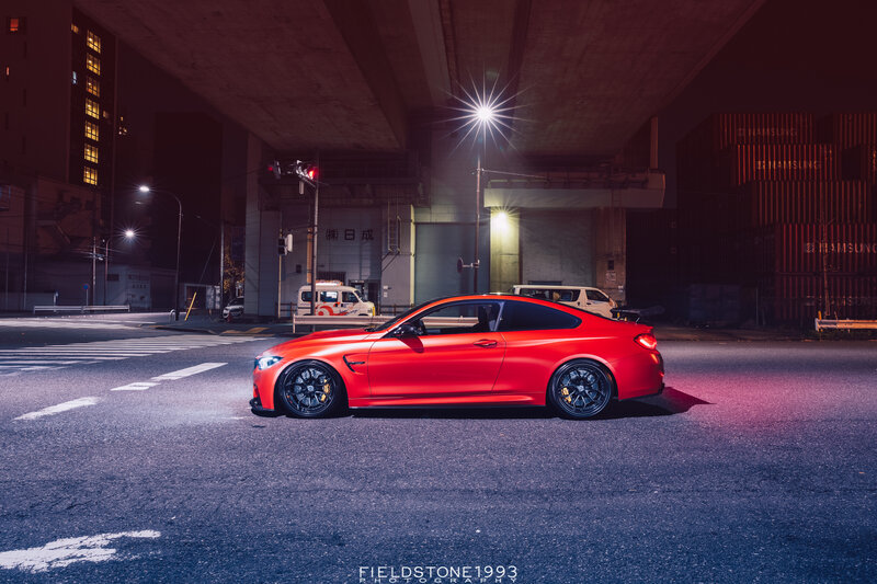 Red Sports Car — Dramatic, Night, Photograph, Street, Building