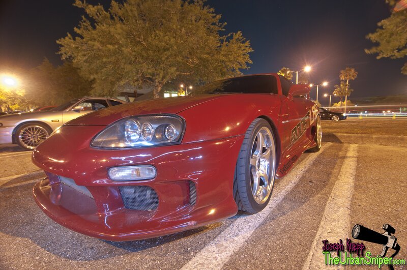 Red Sports Car — Dramatic, Night, Photograph, Tree