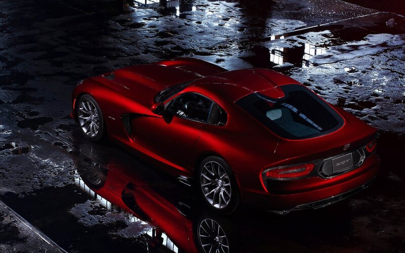 Red Sports Car — Dramatic, Night, Photograph, Wet Pavement, Puddles, Car Reflection