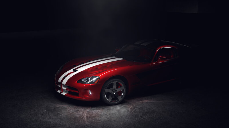 Red Sports Car — Dramatic, Night, Photograph, White Stripes