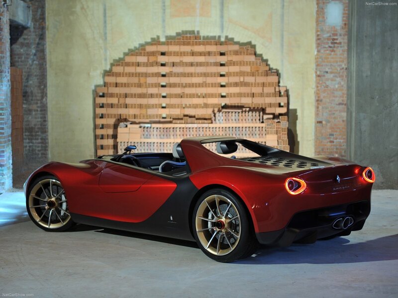 Red Sports Car — Dramatic, Photograph, Brick Wall, Exhaust Pipes