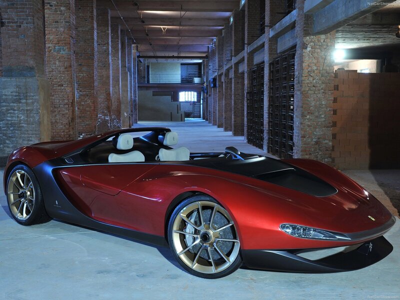Red Sports Car — Dramatic, Photograph, Brick Walls, Concrete Floor