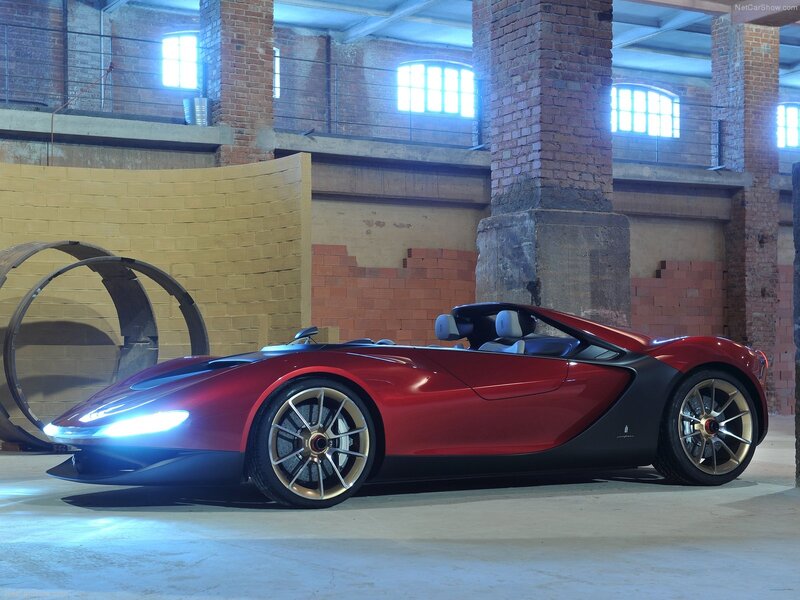 Red Sports Car — Dramatic, Photograph, Brick Walls
