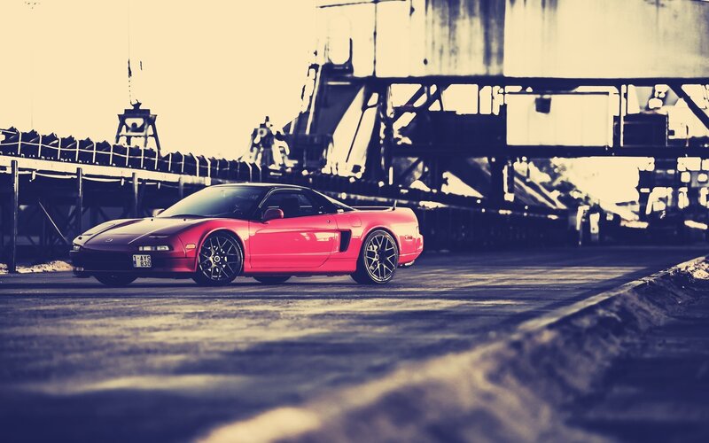 Red Sports Car — Dramatic, Photograph, Bridge, Concrete