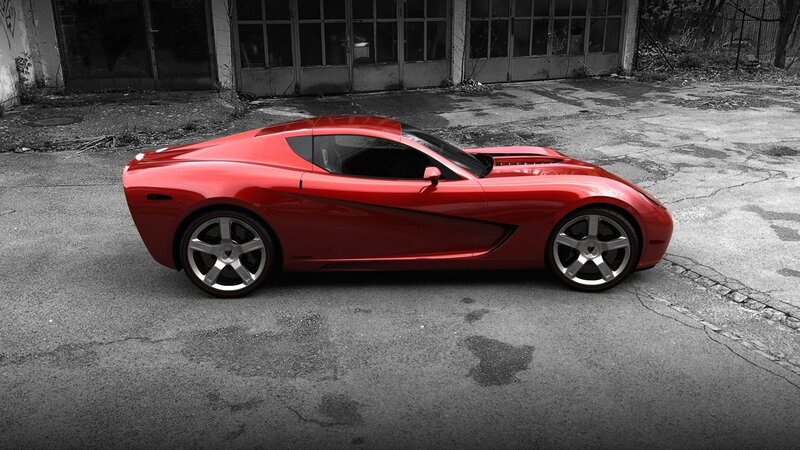 Red Sports Car — Dramatic, Photograph, Building, Pavement