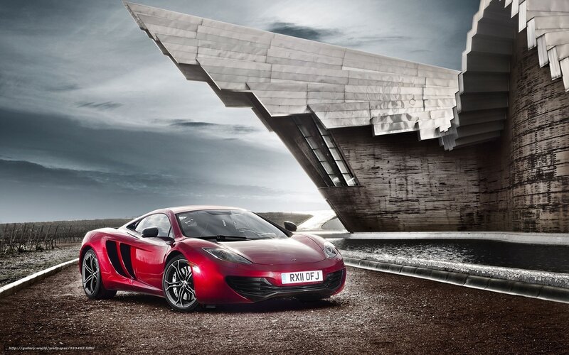 Red Sports Car — Dramatic, Photograph, Building, Sky