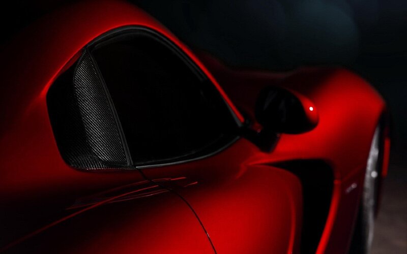 Red Sports Car — Dramatic, Photograph, Carbon Fiber, Side Mirror, Window