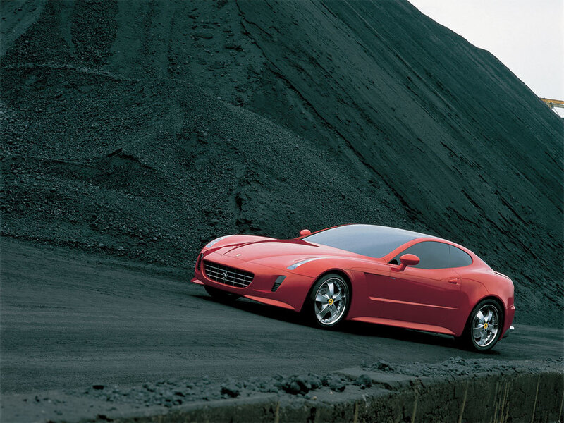 Red Sports Car — Dramatic, Photograph, Coal Pile, Road