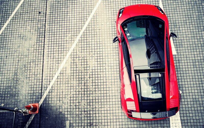 Red Sports Car — Dramatic, Photograph, Cone