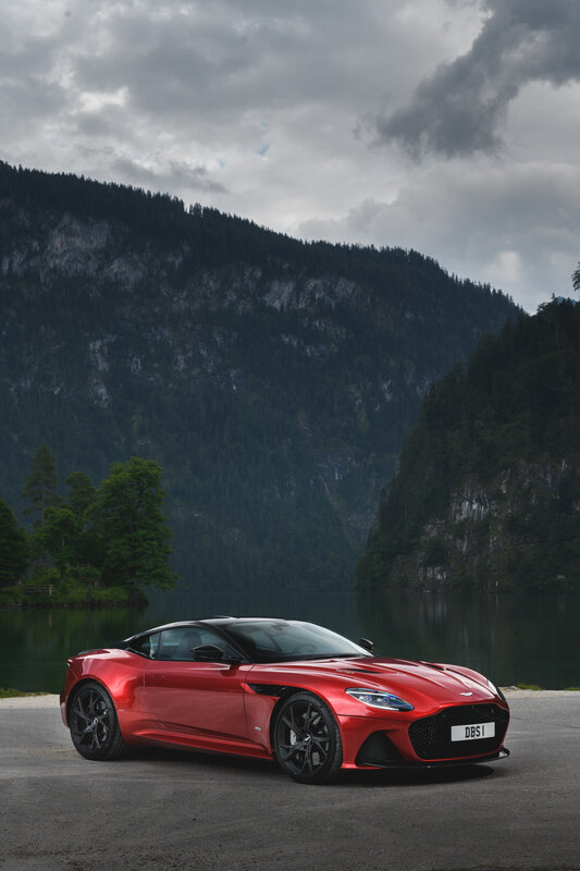Red Sports Car — Dramatic, Photograph, Lake