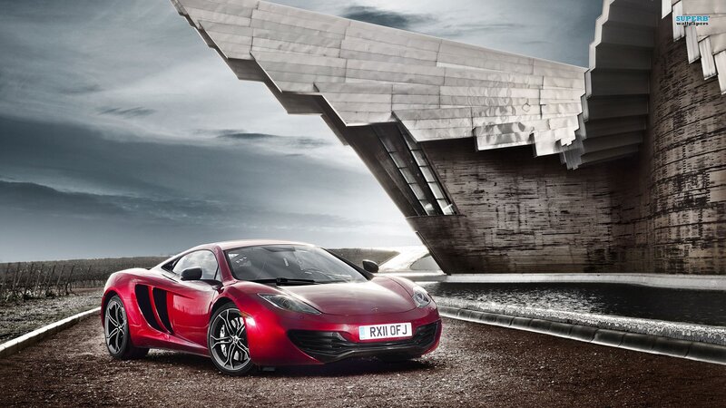 Red Sports Car — Dramatic, Photograph, Modern Building