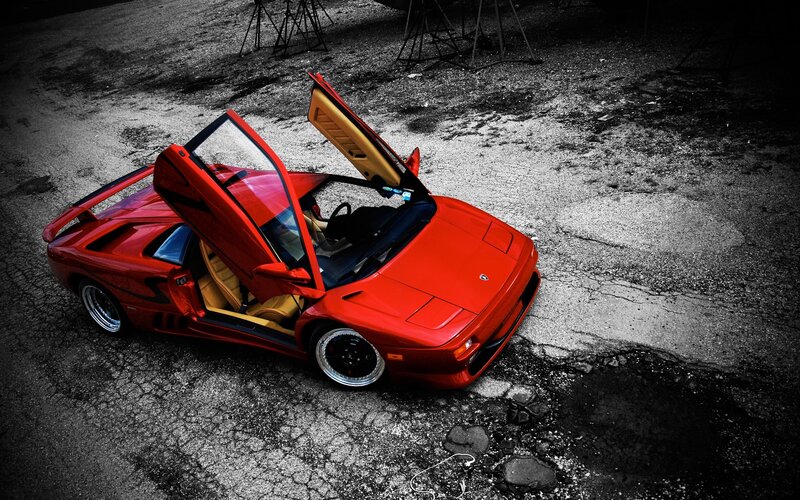 Red Sports Car — Dramatic, Photograph, Open Doors