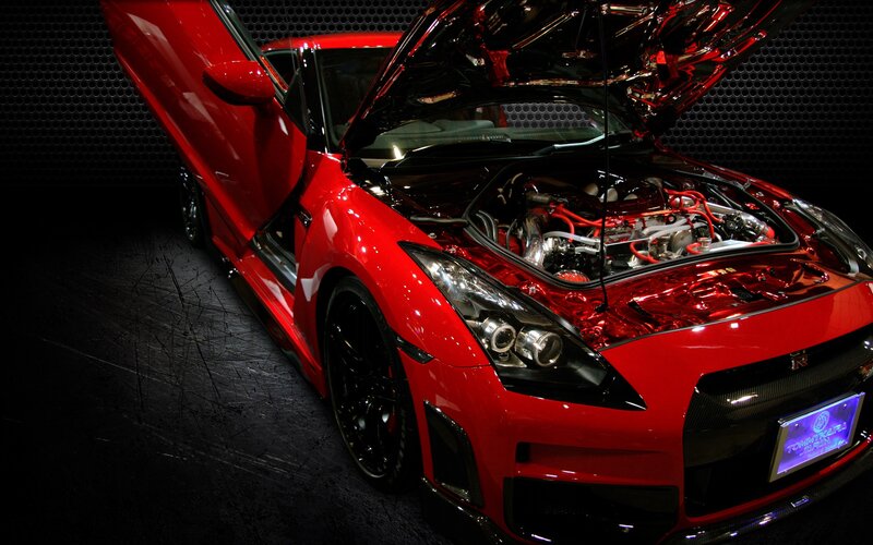 Red Sports Car — Dramatic, Photograph, Open Hood, Open Door